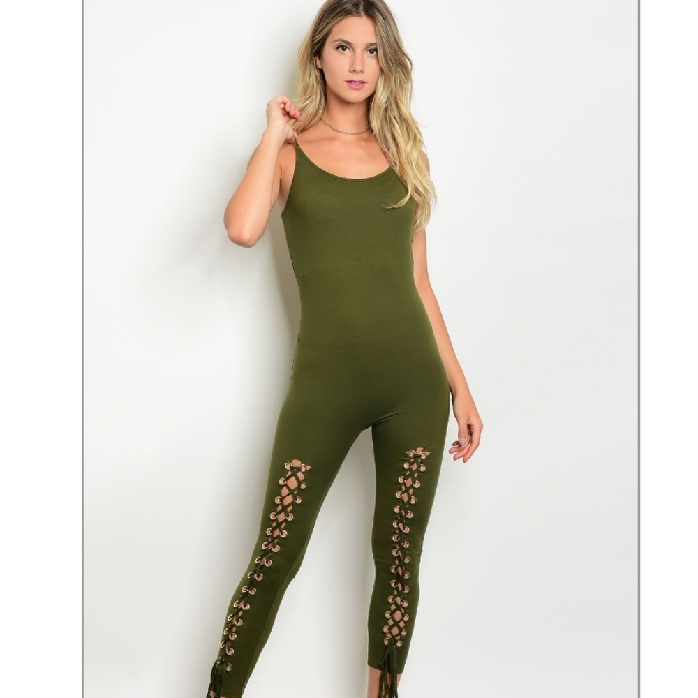 Green lace up jumpsuit